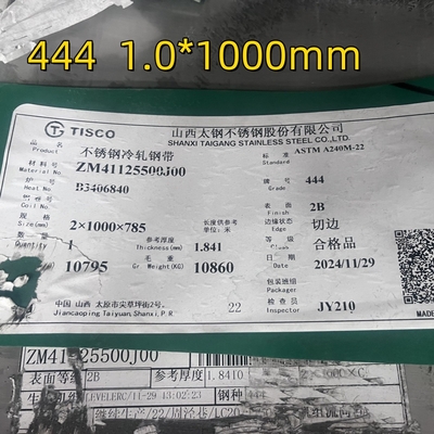 SUS444 2B S44400 EN1.4376 AISI 444 स्टेनलेस स्टील शीट 1.0* 1000mm 1219mm चौड़ाई